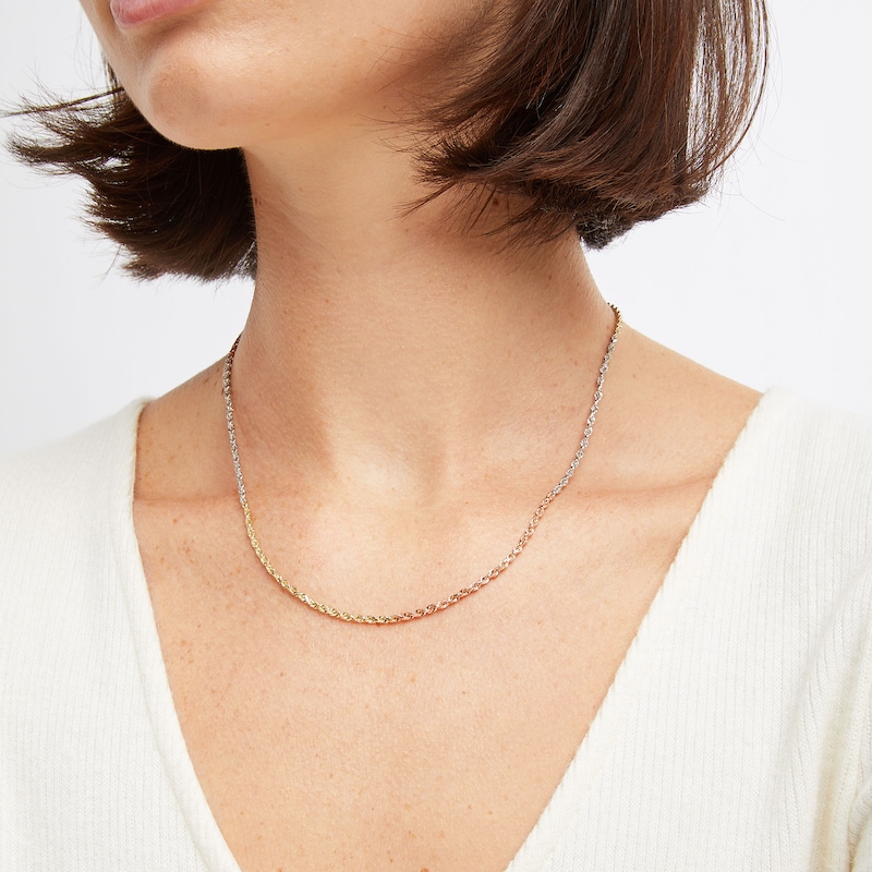 Main Image 3 of Rope Chain Necklace Hollow 14K Tri-Tone Gold 18"