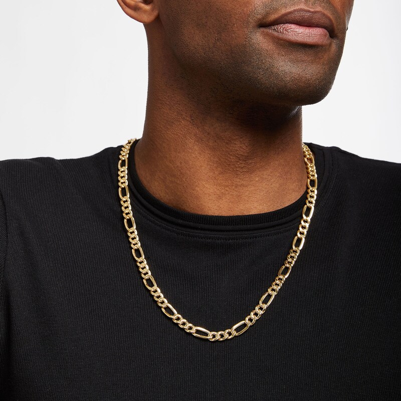 Main Image 6 of Figaro Chain Necklace Hollow 10K Yellow Gold 24"