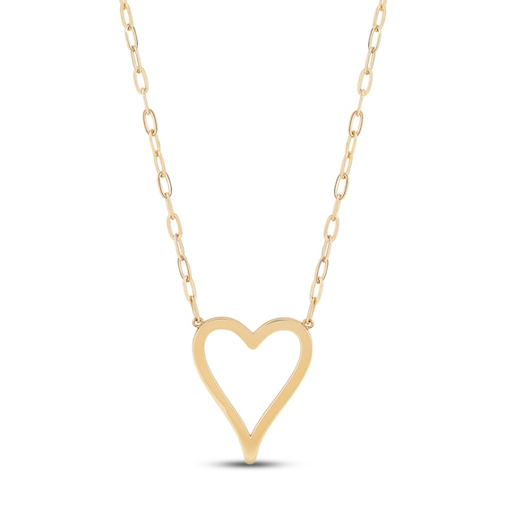 Open Heart Paperclip Necklace 10K Yellow Gold 18"