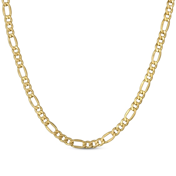3.5mm Figaro Chain Necklace Hollow 14K Yellow Gold 20"