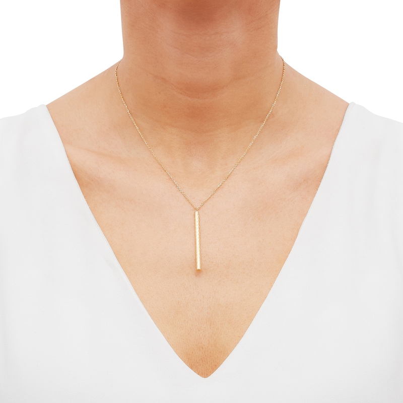 Main Image 2 of Diamond-cut Tube Drop Necklace 10K Yellow Gold 18"