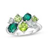 Multi-Shades Peridot, Green Quartz & Lab-Created Emerald Cluster Ring Sterling Silver