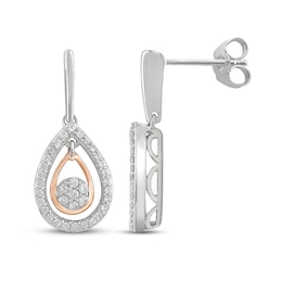 Round-Cut Diamond Teardrop Earrings 1/4 ct tw Sterling Silver & 10K Rose Gold