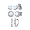 Thumbnail Image 1 of Round-Cut Lab-Created Opal & White Lab-Created Sapphire Stud & Hoop Earrings Gift Set Sterling Silver