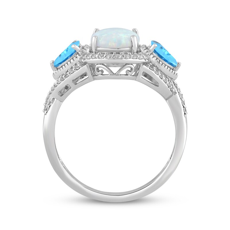Oval-Cut Lab-Created Opal, Swiss Blue Topaz & White Lab-Created Sapphire Ring Sterling Silver