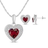 Thumbnail Image 1 of Heart-Shaped Lab-Created Ruby & White Lab-Created Sapphire Gift Set Sterling Silver