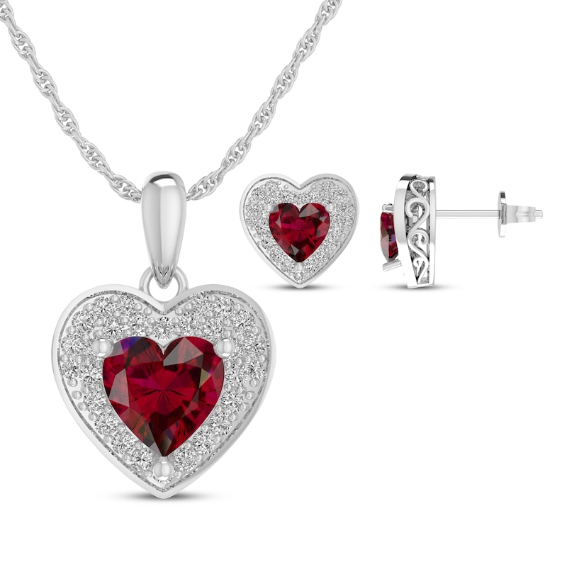 Main Image 1 of Heart-Shaped Lab-Created Ruby & White Lab-Created Sapphire Gift Set Sterling Silver