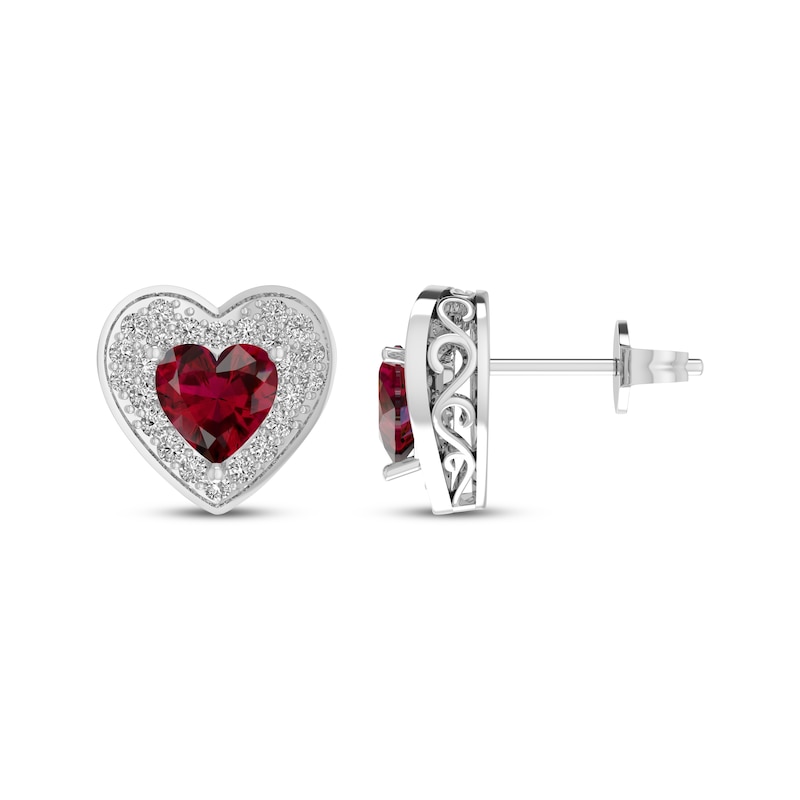 Main Image 3 of Heart-Shaped Lab-Created Ruby & White Lab-Created Sapphire Gift Set Sterling Silver