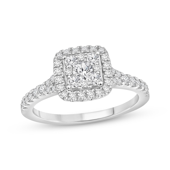 Multi-Diamond Center Cushion-Shaped Engagement Ring 3/4 ct tw 10K White Gold