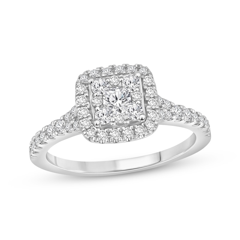 Main Image 1 of Multi-Diamond Center Cushion-Shaped Engagement Ring 3/4 ct tw 10K White Gold