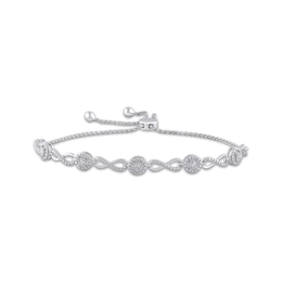 Diamond Infinity & Circle Link Bolo Bracelet 1/10 ct tw Sterling Silver