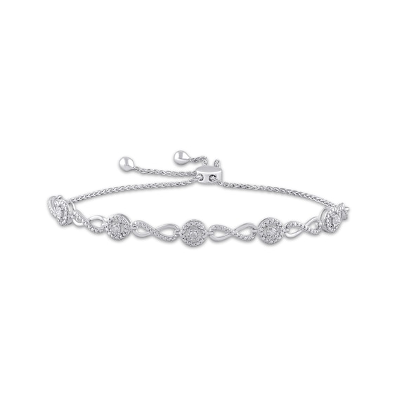Diamond Infinity & Circle Link Bolo Bracelet 1/10 ct tw Sterling Silver