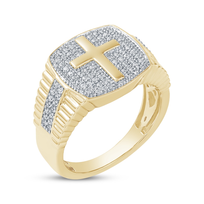 Men's Diamond Cross Ring 1/2 ct tw 10K Yellow Gold