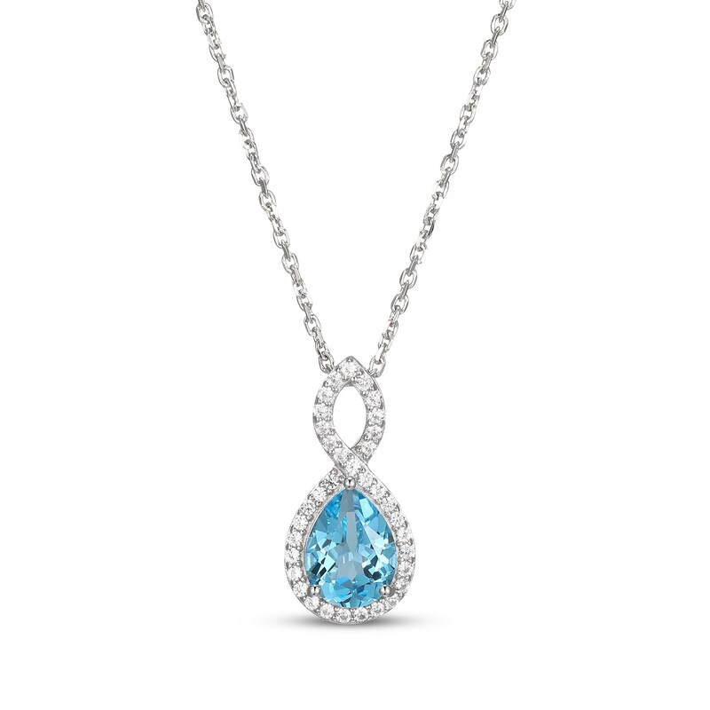 Main Image 1 of Pear-Shaped Swiss Blue Topaz & White Lab-Created Sapphire Necklace Sterling Silver 18"