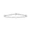 Thumbnail Image 1 of Cultured Pearl & White Lab-Created Sapphire Link Bracelet Sterling Silver 7.5"