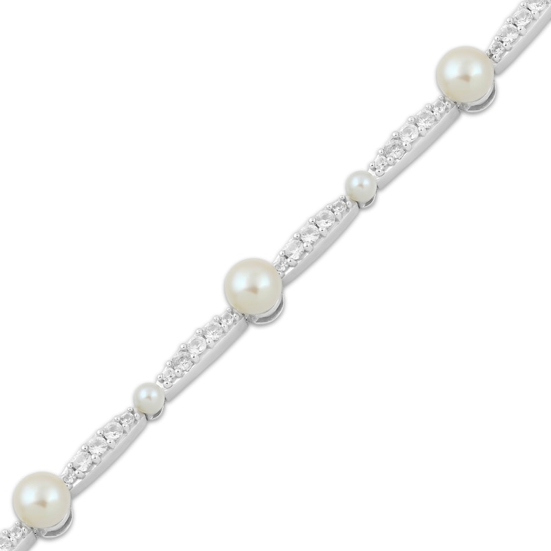Main Image 2 of Cultured Pearl & White Lab-Created Sapphire Link Bracelet Sterling Silver 7.5"