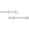 Thumbnail Image 3 of Cultured Pearl & White Lab-Created Sapphire Link Bracelet Sterling Silver 7.5"