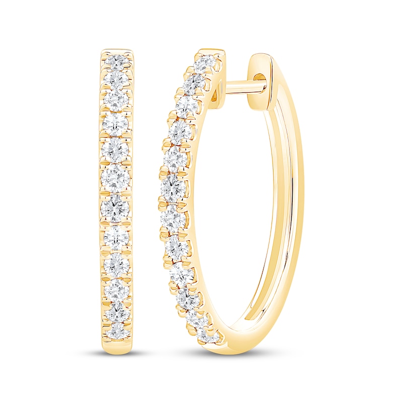 Main Image 1 of Certified Diamond Oval Hoop Earrings 1/2 ct tw 18K Yellow Gold