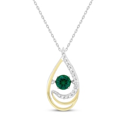 Unstoppable Love Lab-Created Emerald & Diamond Teardrop Necklace 1/10 ct tw Sterling Silver & 10K Yellow Gold 18"