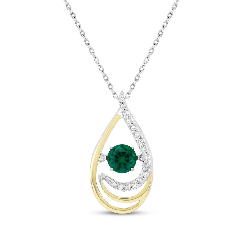 Main Image 1 of Unstoppable Love Lab-Created Emerald & Diamond Teardrop Necklace 1/10 ct tw Sterling Silver & 10K Yellow Gold 18"