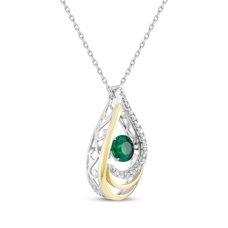 Main Image 2 of Unstoppable Love Lab-Created Emerald & Diamond Teardrop Necklace 1/10 ct tw Sterling Silver & 10K Yellow Gold 18"