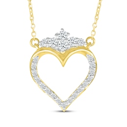 Diamond Crowned Heart Necklace 1/6 ct tw 14K Yellow Gold 18"