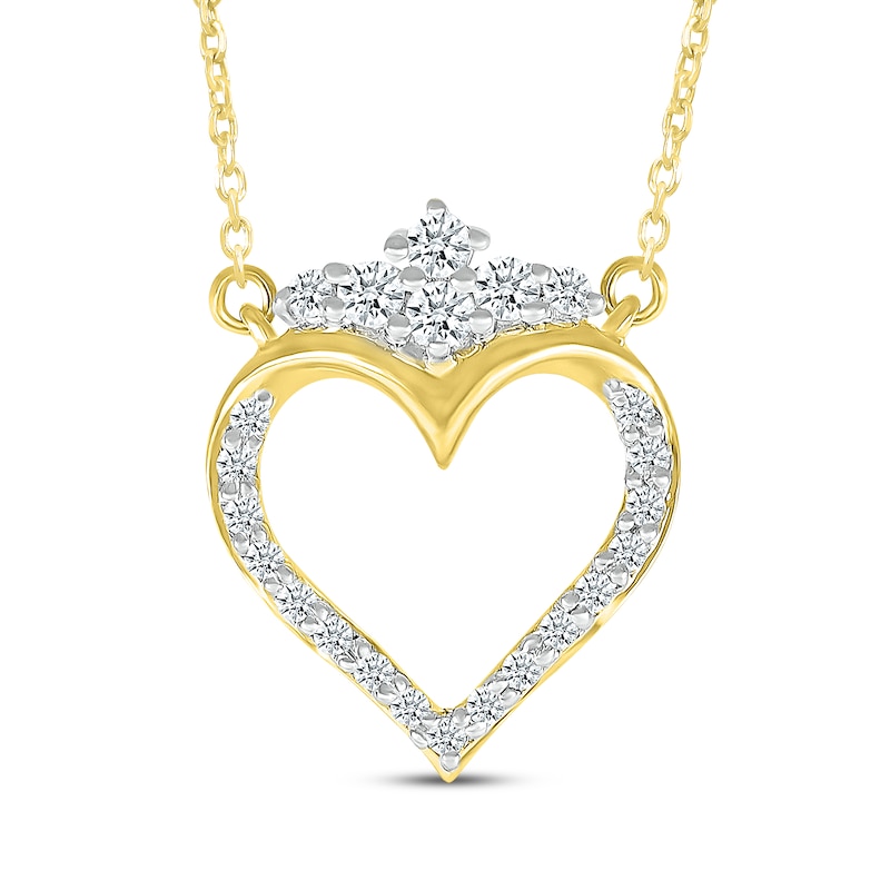 Main Image 1 of Diamond Crowned Heart Necklace 1/6 ct tw 14K Yellow Gold 18"