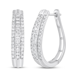Diamond Three-Row Hoop Earrings 1/2 ct tw 10K White Gold