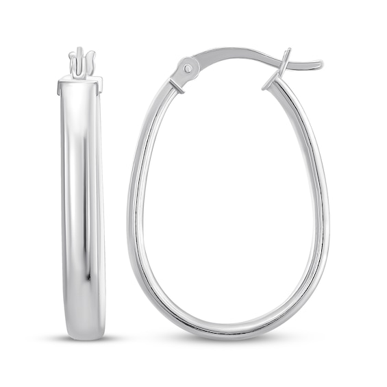 Oval Hoop Earrings Sterling Silver 27mm