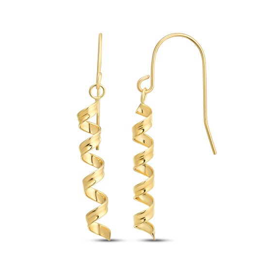 Corkscrew Ribbon Dangle Earrings 14K Yellow Gold