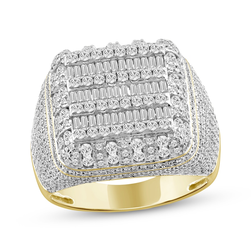 Main Image 1 of Men's Baguette & Round-Cut Diamond Multi-Row Ring 2 ct tw 10K Yellow Gold