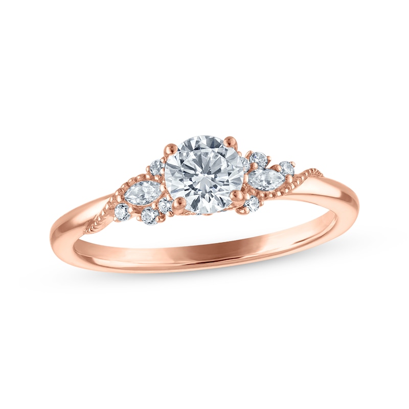 Main Image 1 of Adore Round-Cut Lab-Grown Diamond Milgrain Engagement Ring 5/8 ct tw 14K Rose Gold