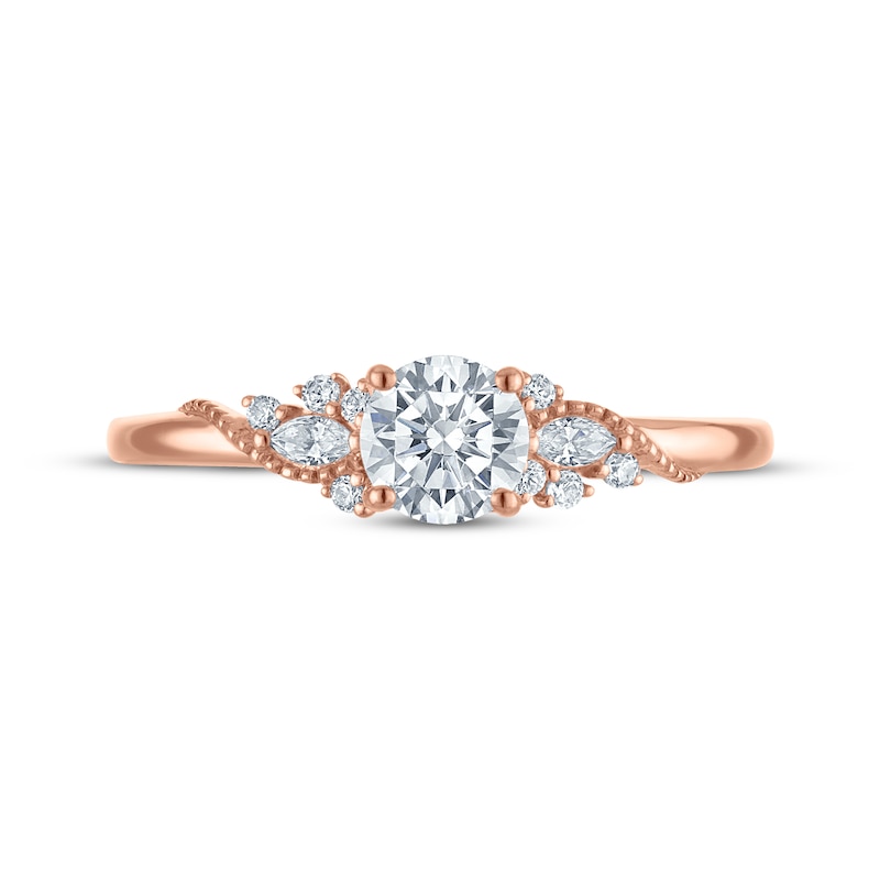 Main Image 3 of Adore Round-Cut Lab-Grown Diamond Milgrain Engagement Ring 5/8 ct tw 14K Rose Gold