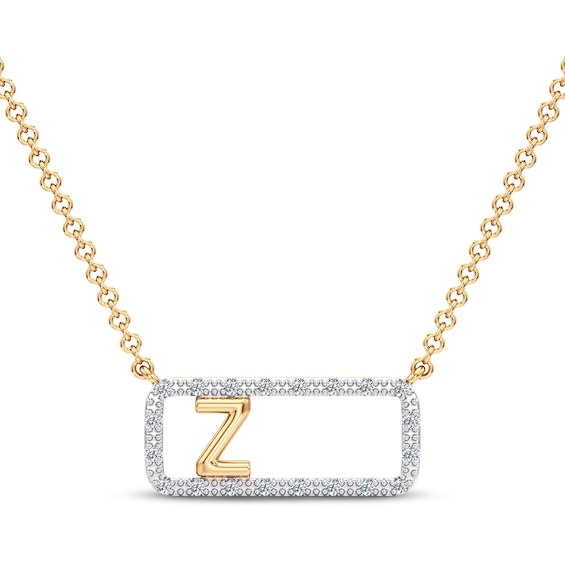 Diamond Z Initial Rectangle Necklace 1/10 ct tw 10K Yellow Gold 18"