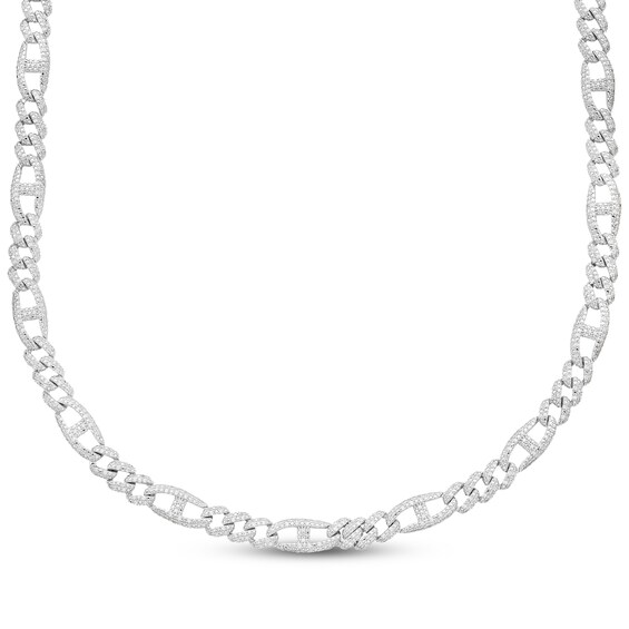 Men's Diamond Mariner & Curb Link Necklace 2-1/2 ct tw Sterling Silver 20"