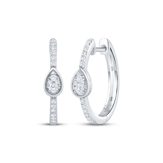 Multi-Diamond Pear-Shaped Center Hoop Earrings 1/5 ct tw 10K White Gold