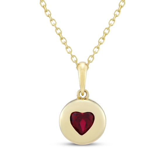Heart-Shaped Lab-Created Ruby Bezel-Set Disc Necklace 10K Yellow Gold 18"