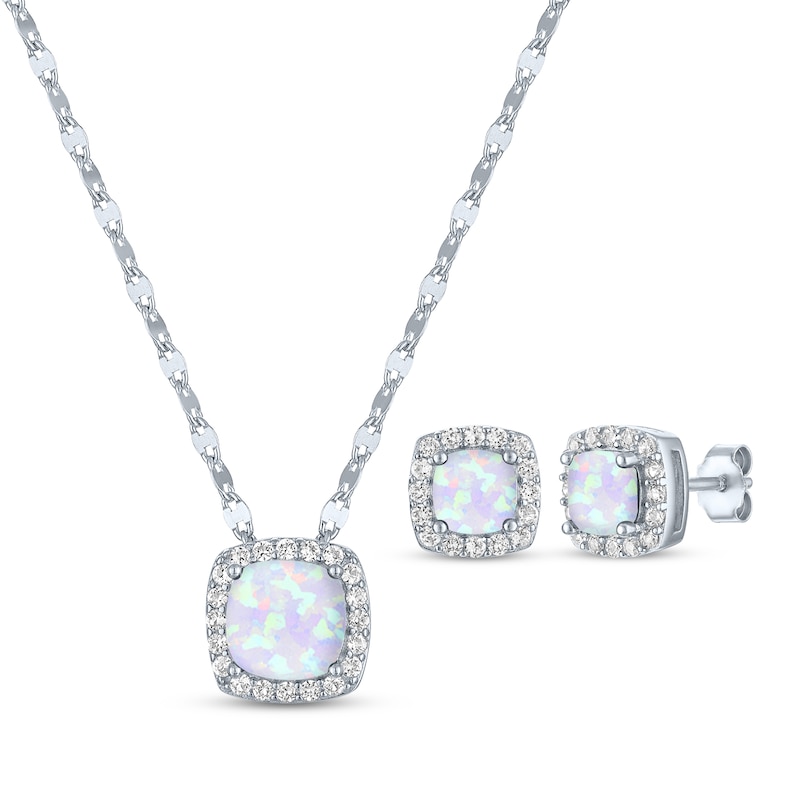 Main Image 1 of Cushion-Cut Lab-Created Opal & White Lab-Created Sapphire Gift Set Sterling Silver