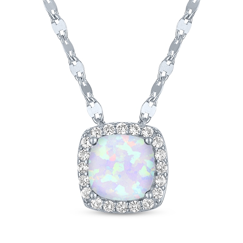 Main Image 2 of Cushion-Cut Lab-Created Opal & White Lab-Created Sapphire Gift Set Sterling Silver