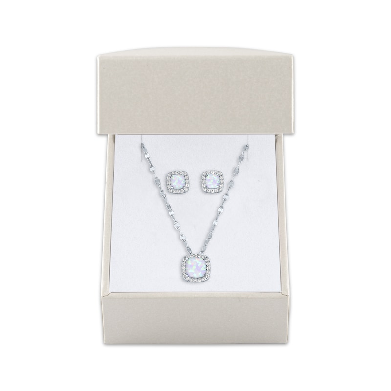 Main Image 4 of Cushion-Cut Lab-Created Opal & White Lab-Created Sapphire Gift Set Sterling Silver