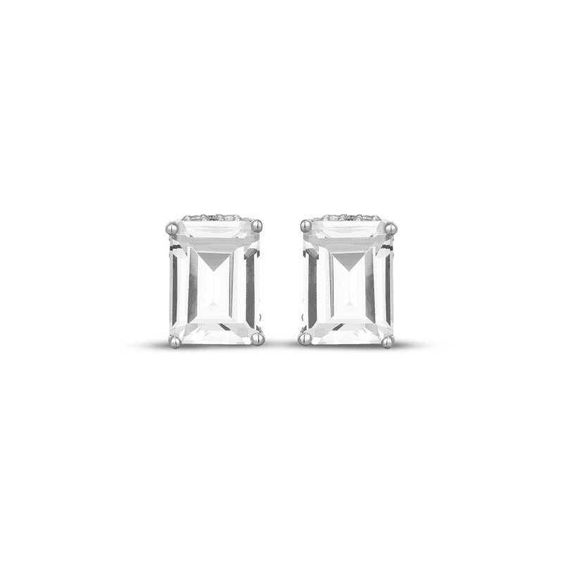 Main Image 2 of Emerald-Cut White Lab-Created Sapphire Hidden Halo Stud Earrings Sterling Silver