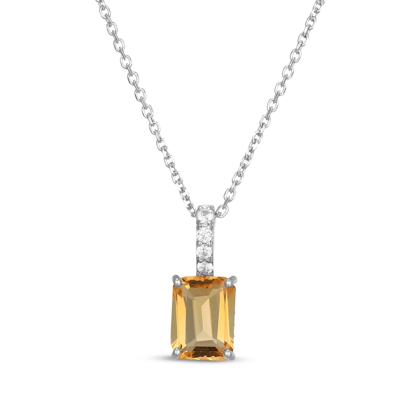 Main Image 1 of Emerald-Cut Citrine & White Lab-Created Sapphire Hidden Halo Necklace Sterling Silver 18"