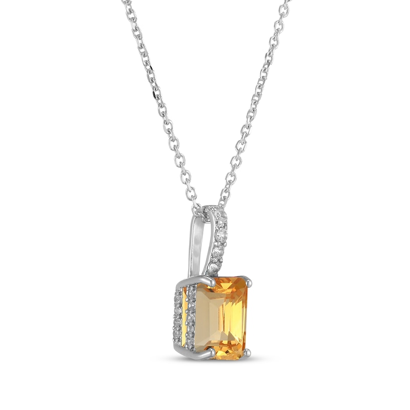 Main Image 2 of Emerald-Cut Citrine & White Lab-Created Sapphire Hidden Halo Necklace Sterling Silver 18"