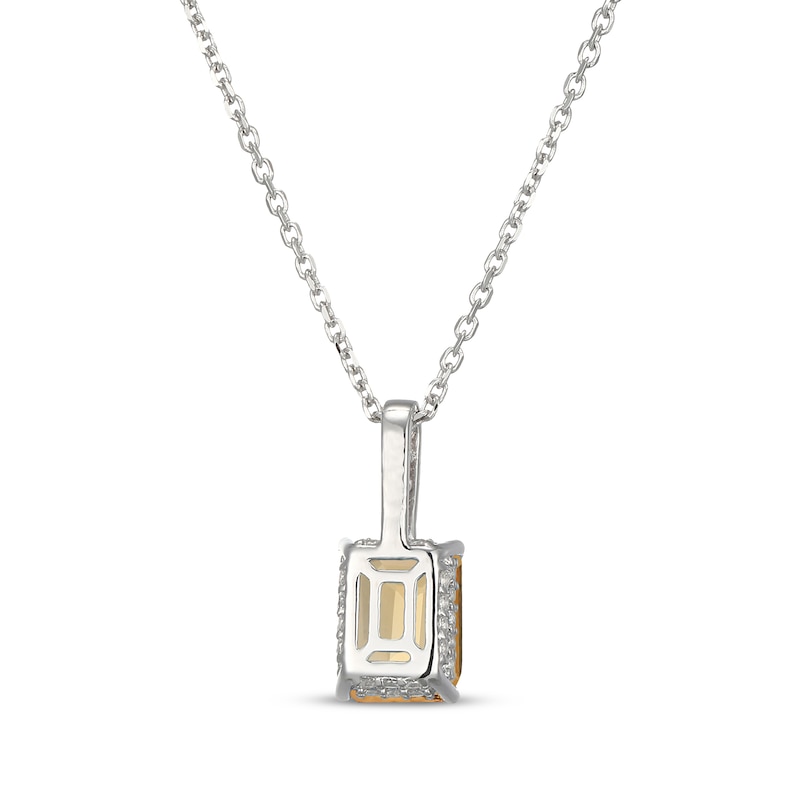 Main Image 3 of Emerald-Cut Citrine & White Lab-Created Sapphire Hidden Halo Necklace Sterling Silver 18"