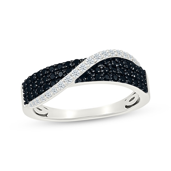 Black & White Diamond Crossover Fashion Ring 1/2 ct tw Sterling Silver