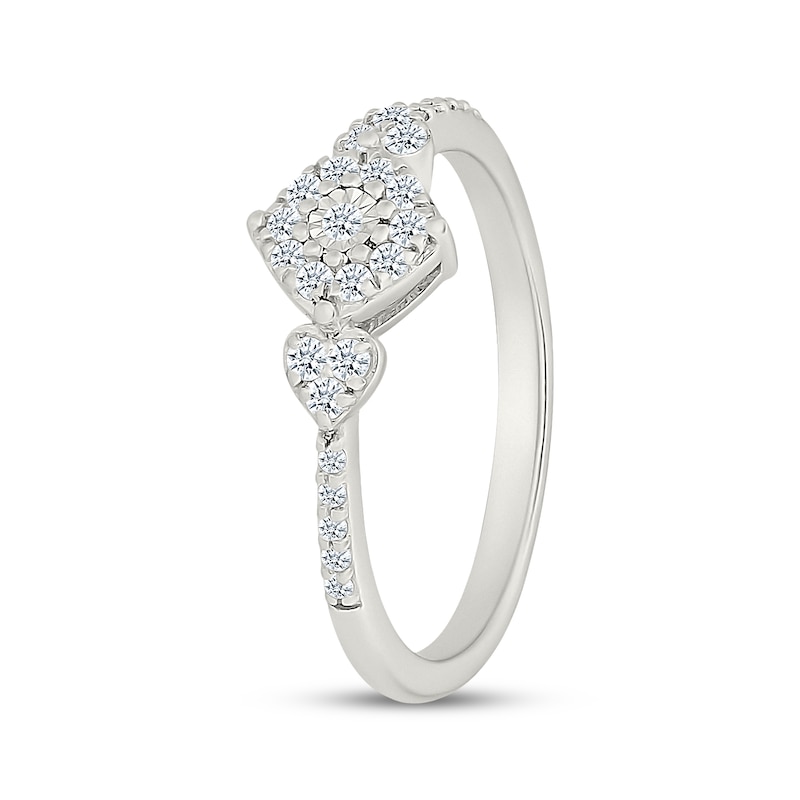Main Image 2 of Diamond Cushion Halo & Hearts Promise Ring 1/5 ct tw Sterling Silver