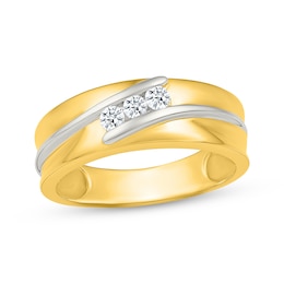 Adore Men's Diamond Three-Stone Wedding Band 1/5 ct tw 14K Yellow Gold