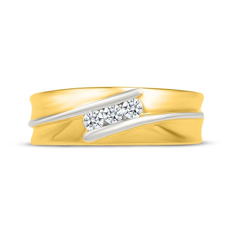 Main Image 2 of Adore Men's Diamond Three-Stone Wedding Band 1/5 ct tw 14K Yellow Gold