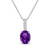 Thumbnail Image 1 of Oval-Cut Amethyst & White Lab-Created Sapphire Drop Necklace Sterling Silver 18"