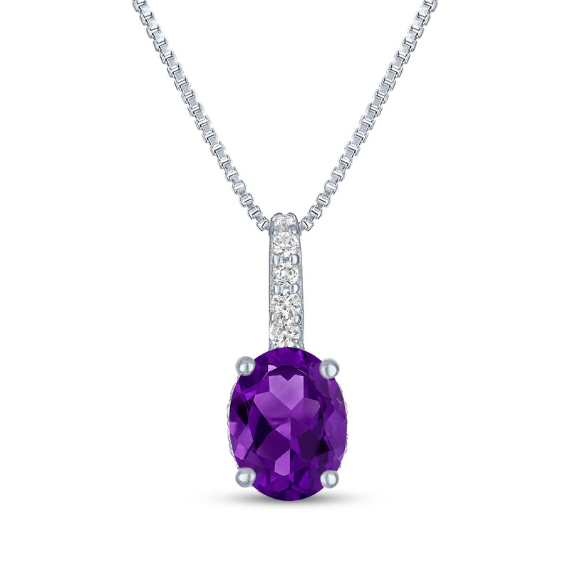 Main Image 1 of Oval-Cut Amethyst & White Lab-Created Sapphire Drop Necklace Sterling Silver 18"